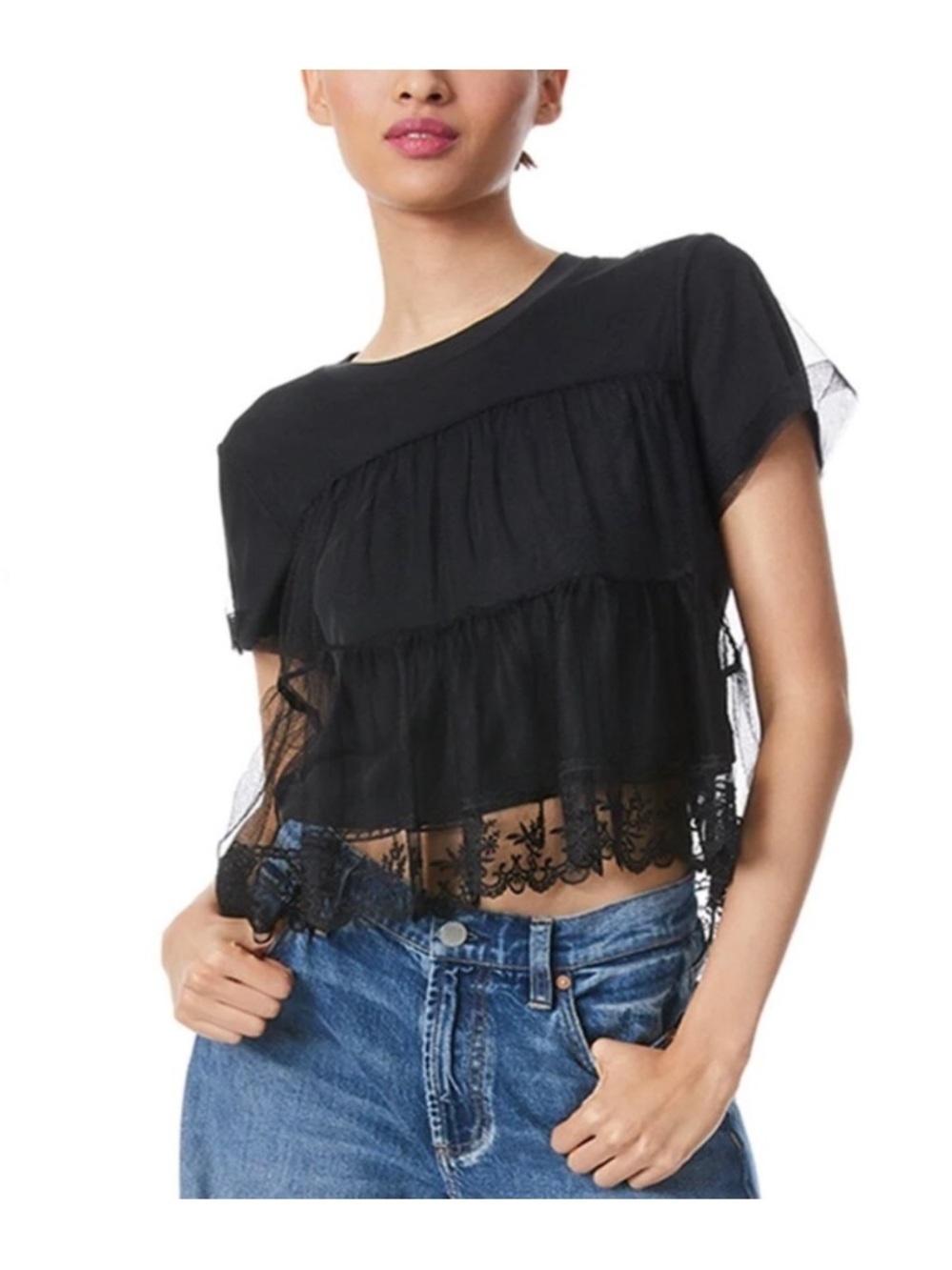 Alice + Olivia Dreema Embroidered Tulle T-Shirt